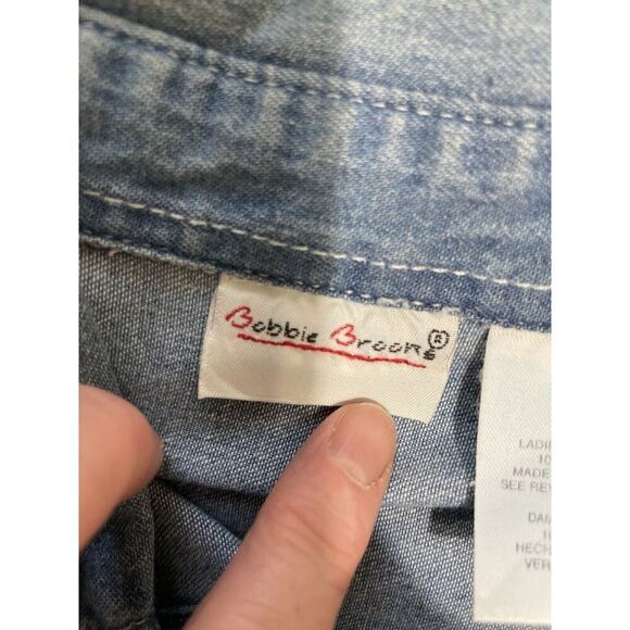 Vintage Embroidered Sunflower Cat Bird Button Front Short Sleeve Denim Shirt Med - Picture 10 of 14